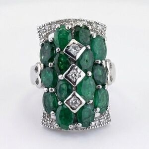 Handmade Emerald Statement Ring Jewelry Making Supply 925 White Gold Sz9 Sizable